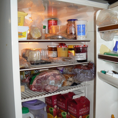 The fridge was open for about five minutes during Earth Hour. Despite the lovely glow, one must keep the food chilled.