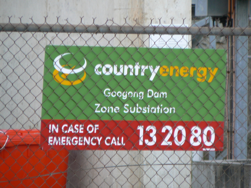 The Googong Dam substation. It's amusing that the dam is run by ACT water/electricity/gas utility ActewAGL, and yet the substation is run by Country Energy.