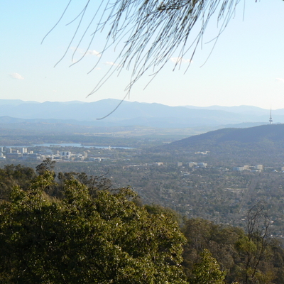 CBD, Lake Burley Griffin, Black Mountain, and various suburbs of Inner North Canberra as seen from the summit of Mount Majura
