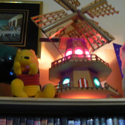 A light in an ornamental windmill.