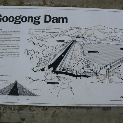 Googong Dam information sign at wallside carpark