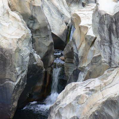 Queanbeyan River flowing through the rocks as seen from the cascades.