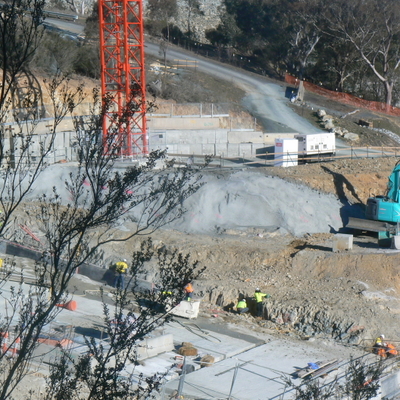 The lower parts of the construction, on the "dry" side of the wall, as seen from the non-carpark side of the dam