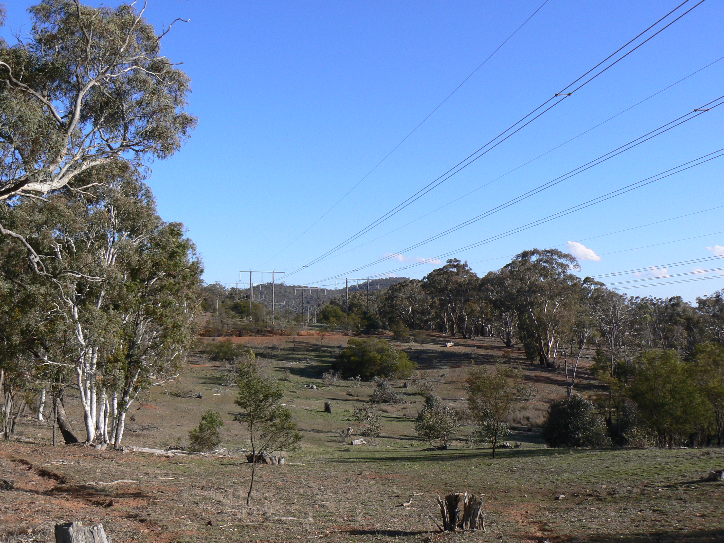 The powerlines cross the path and continue on around the back of Hackett and Ainslie, where they eventually reach the Mount Ainslie Substation