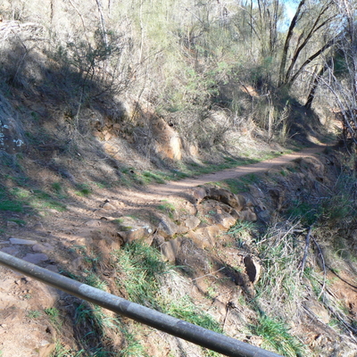 The path has clearly been cut out of a rather steep section of mountain