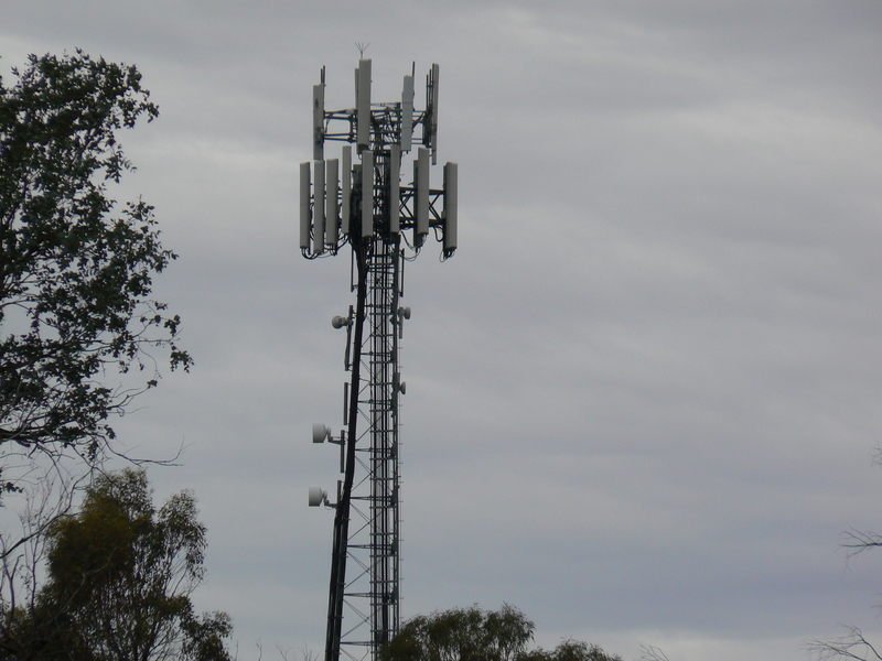 There is a mobile phone tower in the A close-up of the phone tower.