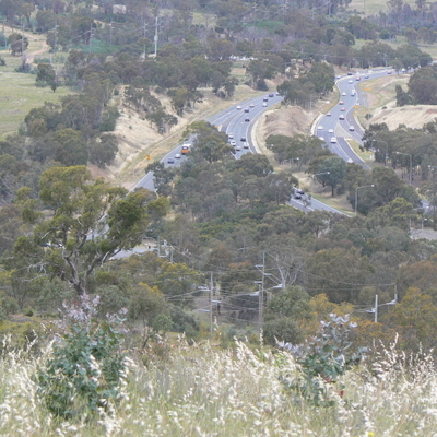 The Tuggeranong Parkway south of Oakey Hill. If you look carefully between the on-ramp and the Parkway heading south, there is a red light for the Parkway's offramp.